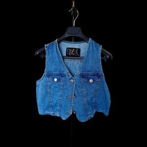 Vintage Steel Jeans Denim Vest Medium Wash Cropped Cinch Back Womens Large